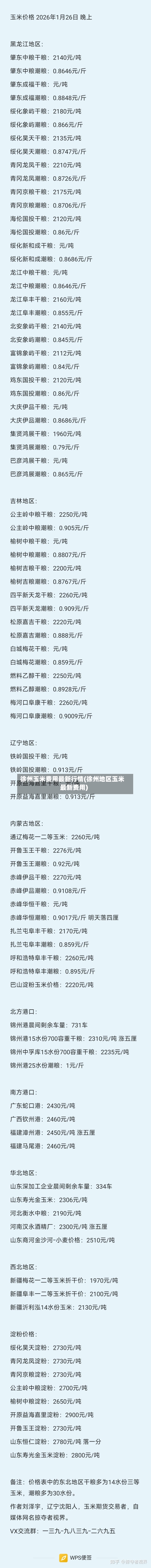 徐州玉米费用最新行情(徐州地区玉米最新费用)