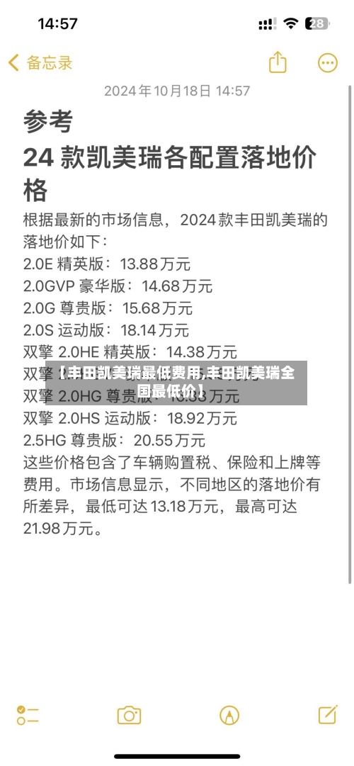【丰田凯美瑞最低费用,丰田凯美瑞全国最低价】-第3张图片